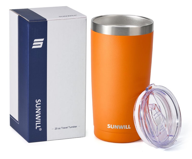 SUNWILL Travel Coffee Tumbler 20 oz, Insulated Mug with Lid, Stainless Steel Cup for Hot and Cold Drinks, Powder Coated Orange - Image 5